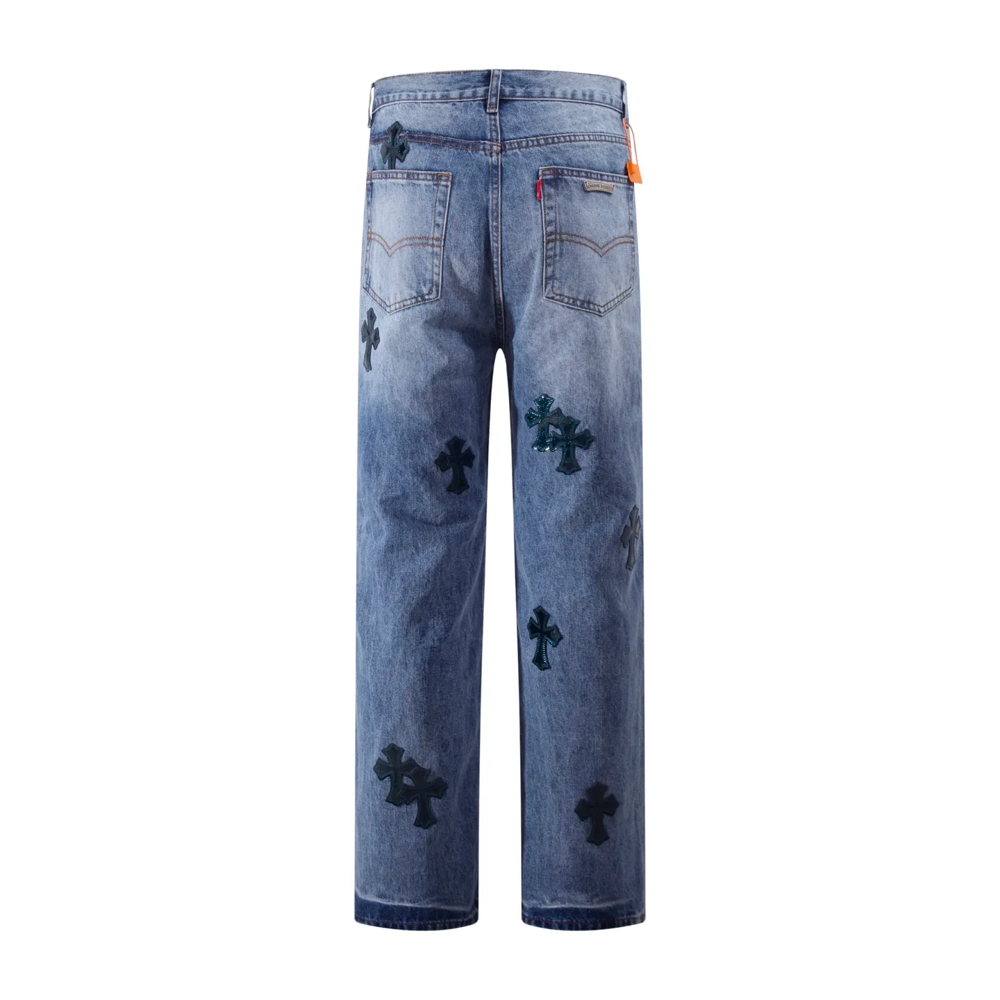 P280 model number: H27 Croxin & 𝐂𝐡𝐫𝐨𝐦𝐞 𝐇𝐞𝐚𝐫𝐭 ss25 blue pants starry sky ripped button jeans. Styles with different wash textures are very friendly to people with thin legs. The slightly flared version perfectly modifies the leg shape. The timeless and moderate length makes it easy to match and match. It is the basis for various styles and is a must-have in your wardrobe! The fabric is stiff but also makes the upper body soft without losing texture. The washing process is even more perfect. It is a must-have item for everyone! ! ! Washed wheat, hang tag, pants label, three labels complete Color: blue Size: 28-30-32-34-36